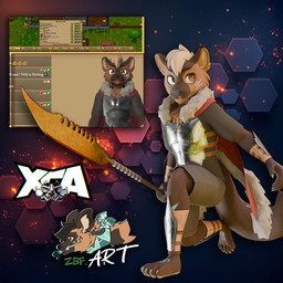 anthro armor barefoot biped bracers breastplate brown_body brown_fur cape cheek_tattoo claws clothed clothing countershade_feet countershading facial_tattoo feet finger_claws foot_tattoo full_foot_pawpads full_pad fur greaves grey_pawpads grey_soles hair hand_tattoo leg_tattoo logo male melee_weapon mohawk orange_eyes padded_palms pawpads paws plantigrade polearm spear tail tan_body tan_fur tan_hair tattoo text toe_claws toes weapon xca zgf_art vtuber neves_(razim) gulonine mammal marten mustelid musteline sable_(marten) 1:1 2025 3d_(artwork) 3d_model_showcase artist_logo digital_media_(artwork) english_text hi_res