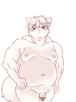 anthro censored_genitalia censored_penis genitals inukasu male male/male nipples overweight overweight_anthro overweight_male penis pink_nipples small_penis solo white_body humanoid hybrid 3:4 censored hi_res