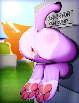 4_toes after_sex anthro anus bodily_fluids butt cum cum_drip cum_in_ass cum_in_vagina cum_inside cum_on_butt cum_on_feet dripping feet female foot_focus genital_fluids genitals humanoid_genitalia humanoid_vulva pawpads paws presenting presenting_hindquarters public public_use raised_tail rear_view restrained soles solo spank_marks tail thick_thighs through_wall toes vaginal_fluids vulva visionaryserpent nintendo pokemon charizard eeveelution espeon generation_1_pokemon generation_2_pokemon pokemon_(species) reptile scalie 2021 hi_res