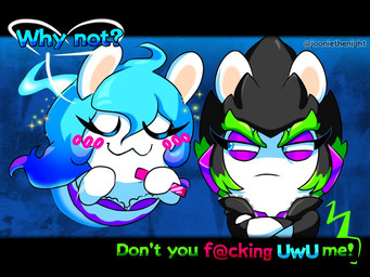 amethyst_(gem) annoyed anthro asking asking_another black_clothing black_hair black_handwear black_jacket black_mittens black_topwear blue_background blue_eyes blue_hair blue_line_art blue_pupils blush blush_lines closed_frown clothed clothed_anthro clothed_female clothing crossed_arms dress duo ear_piercing exclamation_point eyebrows eyelashes eyes_closed female flying frown fur gem green_eyebrows green_hair hair handwear holding_fan jacket light long_ears long_hair looking_at_another mitten_hands mittens motion_lines mouth_closed multicolored_hair narrowed_eyes noseless paper_fan piercing profanity pupils purple_clothing purple_dress purple_ear_piercing purple_hair purple_shirt purple_topwear question_mark shirt short_hair simple_background sparkles squint tan_inner_ear text thick_eyebrows topwear torn_clothing torn_shirt torn_topwear two_tone_hair uwu white_body white_fur yelling yelling_at_another jooniethenight mario_bros mario_plus_rabbids_sparks_of_hope nintendo raving_rabbids rayman_(series) ubisoft edge_(mario_plus_rabbids) midnite_(mario_plus_rabbids) ghost hybrid lagomorph mammal rabbid spirit 2023 4:3 artist_name colored colored_line_art crossover digital_drawing_(artwork) digital_media_(artwork) english_text letterbox lighting shaded