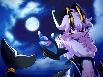 2_horns anthro big_eyes biped black_body black_horn cute_fangs fangs fur horn kemono looking_at_viewer male moon purple_eyes slim_anthro slim_male solo teeth white_body white_fur hlg7777 aquatic fish shark 2020 4:3 hi_res