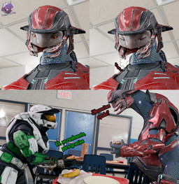 banana breath dialogue duo faceless_character faceless_human faceless_male female food fruit full_armor grey_body larger_female male mandibles plant size_difference smaller_human smaller_male text ellechugas3000 chocoscorner_(modeler) halo_(series) microsoft xbox_game_studios alien human mammal sangheili spartan_(halo) 3d_(artwork) absurd_res colored comic digital_media_(artwork) hi_res spanish_text translated