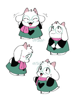:3 ^_^ ^o^ ambiguous_anthro ambiguous_gender anthro barefoot biped blush blush_lines chibi clothed clothing cute_fangs eyes_closed eyewear fangs feet floppy_ears fully_clothed fur glasses green_clothing happy heart_print heart_symbol horn kemono lop_ears monotone_body monotone_fur open_:3 open_mouth open_smile pink_horn pink_scarf scarf simple_background smile solo standing teeth white_background white_body white_ears white_fur suda deltarune undertale_(series) ralsei bovid caprine darkner goat mammal 2025 colored digital_media_(artwork) flat_colors full-length_portrait hi_res multiple_images portrait signature