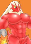 abs anthro biceps big_muscles crotch_tuft featureless_chest fur looking_down male muscular muscular_anthro muscular_male nude pecs red_body red_fur simple_background solo tuft kemonokoko nintendo pokemon avian bird blaziken generation_3_pokemon pokemon_(species) 2020 absurd_res digital_media_(artwork) hi_res portrait three-quarter_portrait