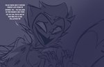 anthro avian bird blitzo_(helluva_boss) blue_background duo eye_contact formal_clothing formal_wear hand_holding happy helluva_boss hi_res imp looking_at_another male owl owl_demon simple_background smile stolas_(helluva_boss) teathekook text white_text
