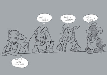 3_fingers anthro biped clothed clothed_anthro clothed_female clothed_male clothing female fingers front_view fur group hair horn male one_eye_closed shirt simple_background smile standing t-shirt tail teeth text thought_bubble topwear sealer4258 nintendo pokemon sealer_(sealer4258) eeveelution generation_1_pokemon generation_2_pokemon generation_4_pokemon glaceon houndoom lopunny ninetales pokemon_(species) 2026 digital_drawing_(artwork) digital_media_(artwork) english_text hi_res