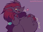 ambiguous_gender ambiguous_pred ambiguous_prey anthro belly big_belly blue_eyes bodily_fluids claws drooling fangs half-closed_eyes hand_on_belly motion_lines narrowed_eyes saliva soft_vore solo teeth tongue vore appleofmyshampoo nintendo pokemon generation_5_pokemon pokemon_(species) zoroark 4:3