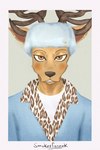 anthro antlers big_nose blue_clothing blush brown_body brown_eyes brown_nose call_me_if_you_get_lost_(album) clothed clothing coat ear_piercing front_view fur gold_(metal) gold_jewelry hair hat headgear headwear horn jewelry leopard_spots looking_at_viewer male photo piercing shirt simple_background smile solo spots t-shirt text topwear ushanka smokerfennek beastars louis_(beastars) tyler_the_creator cervine deer mammal red_deer absurd_res bust_portrait detailed digital_media_(artwork) english_text hi_res portrait shaded signature