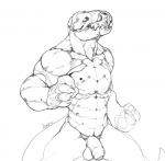 abs anthro balls barcode biceps big_hands biped claws cybernetics fist flaccid foreskin genitals humanoid_genitalia humanoid_penis machine male metal muscular muscular_anthro muscular_male nude pecs penis prosthetic sharp_teeth simple_background solo standing teeth amit cyborg lizard reptile scalie 2015 monochrome sketch