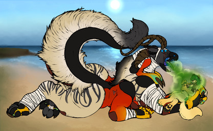 beach burping duo extreme_size_difference holding_another logo lying macro male micro sand size_difference wales water yonnixart centignoll_(demon1forestrp) meillion_heulwen_(sandwichmilf) arthropod centipede gnoll gulonine hybrid hyena mammal marten mustelid musteline myriapod pine_marten absurd_res artist_logo hi_res nonbinary_(lore) xenogender_(lore)