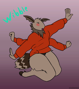 4_arms 6_limbs anthro arthropod_abdomen blep blush bottomless clothed clothing femboy fluffy fluffy_tail hoodie hoodie_only male multi_arm multi_limb neck_tuft panties panty_peek raised_clothing raised_hoodie raised_topwear solo sweater tail thick_thighs tongue tongue_out topwear topwear_only tuft underwear trichternet kab_(trichternet) arthropod insect lepidopteran moth animated hi_res