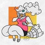 anthro breasts cleavage clothed clothing female fur hair neck_ring ponytail shy solo sweatdrop_(iconography) white_body white_fur nerdyreindeer mythology nintendo pokemon dragon generation_5_pokemon legendary_pokemon mythological_creature mythological_scalie pokemon_(species) reshiram scalie