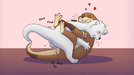 3_toes 4_fingers balls bite biting_lip biting_own_lip blush blush_lines brown_body brown_fur duo embracing_during_sex eyes_closed feet female fingers from_front_position fur genitals gentle_sex gesture happy happy_sex heart_symbol hug hugging_another hugging_during_sex intimate love lying male male/female missionary_position on_back penis plap plap_(sound) romantic romantic_ambiance romantic_couple romantic_sex self_bite sex side_view simple_background tail tail_gesture tail_heart tailbutt teeth text toes white_body white_fur year kuroodod letodoesart furaffinity patreon kiwi_(changing_fates) pebble_(letodoesart) mammal mustelid otter 16:9 2022 4k absurd_res artist_collaboration digital_media_(artwork) english_text hi_res widescreen