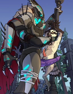 armor beak cape claws clothing duo erection genitals headgear helmet knot male male/male multi_limb penis penis_size_difference purple_penis sky standing tail avicron_(artist) bungie destiny_(series) alien avian bird eliksni hi_res