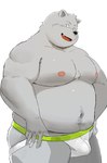 anthro belly black_nose bulge clothing humanoid_hands jockstrap kemono male moobs navel nipples overweight overweight_male simple_background solo underwear sv_grart bear mammal 2022 hi_res