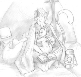 anthro backpack blush book cuddling duo eyes_closed female happy holding_book holding_object inside lamp larger_male long_tail male multi_tail musical_instrument reading reading_book sitting size_difference smile tail tent under_blanket blackfox85 nintendo pokemon gin_(blackfox85) canid canine fox fox_spirit generation_1_pokemon legendary_pokemon mammal mew_(pokemon) pokemon_(species) graphite_(artwork) hi_res monochrome traditional_media_(artwork)