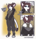 anthro blue_sclera breasts brown_hair clothed clothing female fur hair looking_at_viewer ponytail solo tail tail_motion tailwag text white_body white_fur the_man cateline domestic_cat felid feline felis mammal 2025 animated english_text hi_res