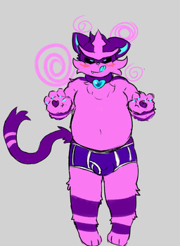 3_toes 4_fingers alternate_color anthro anthrofied biped blue_body blue_fur blue_tongue briefs bulge clothed clothing collar detailed_bulge feet fingers front_view fur grey_background hypnosis licking licking_lips male markings mind_control pawpads paws pink_body pink_fur pink_tail pokemorph purple_body purple_briefs purple_clothing purple_collar purple_fur purple_pawpads purple_tail purple_underwear simple_background slightly_chubby solo spirals standing striped_legs striped_markings striped_tail stripes tail tail_markings toes tongue tongue_out topless underwear underwear_only nagiharau nintendo pokemon august_(meowmcmeow) generation_7_pokemon mammal pokemon_(species) torracat 2020 absurd_res digital_media_(artwork) hi_res