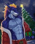 abs anthro christmas_clothing christmas_tree clothing gift holidays male mistletoe plant raining smile snow solo tree zephyxus christmas mythology teryx teryx_commodore dragon mythological_creature mythological_scalie scalie 4:5 hi_res