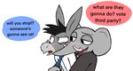 anthro anthro_on_anthro asking asking_to_stop asking_what blush clothing clothing_pull color_coded color_coded_speech_bubble dialogue duo flustered fur grey_body grey_fur grey_skin grope hug hugging_another hugging_from_behind humor implied_handjob joke male male/male necktie necktie_pull politics question simple_background speech_bubble talking_to_another text toony tusks white_background happyroadkill democrat republican democrat_donkey don_kennedy george_o._pillsburry republican_elephant asinus donkey elephant elephantid equid equine mammal proboscidean 2020 digital_drawing_(artwork) digital_media_(artwork) english_text flat_colors hi_res