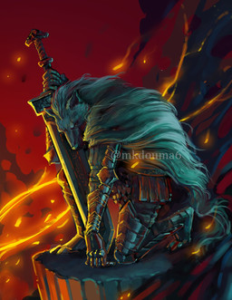 anthro armor cape cliff clothed clothing fire fur kneeling male melee_weapon on_one_knee outside rock scar smoke solo sword text tuft weapon mkdouma6 elden_ring fromsoftware blaidd_(elden_ring) canid canine canis mammal wolf 2022 hi_res url