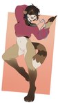 anthro barefoot bottomless breasts cellphone clothed clothing constelliuer dancing electronics eyes_closed feet female fur genitals hair happy headphones hi_res hybrid innie_pussy mammal murid murine naomi_(mightypoohead) navel open_mouth phone procyonid pussy raccoon rat rodent shirt shirt_only simple_background smile solo tail teeth topwear topwear_only whiskers