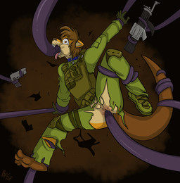 anal anal_penetration anthro balls biped black_nose bodily_fluids bottomwear brown_hair bulletproof_vest clothed clothing constricted_pupils fellatio forced fur genitals green_bottomwear green_clothing green_pants green_shirt green_topwear gun hair holding_gun holding_object holding_ranged_weapon holding_weapon male military military_uniform open_mouth oral pants partially_clothed penetration penile pouch_(clothing) pupils ranged_weapon rape restrained restrained_by_tentacles saliva saliva_on_tentacle sex shirt short_hair small_pupils soldier solo spitroast suspended_via_tentacles suspension tan_body tan_fur teeth tentacle_in_ass tentacle_penetration tentacle_rape tentacle_sex tentacles tongue tongue_out topwear uniform warrior weapon fuf mammal mustelid otter 2018 hi_res