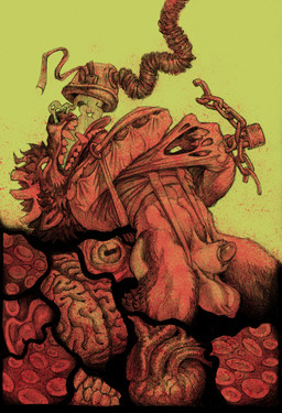 animal_genitalia animal_penis anthro antlers balls bdsm bondage bound cervine_genitalia cervine_penis chain clothed clothing fangs fur gas_mask genitals half-erect horn lemon_testicles male mask open_mouth partially_clothed penis restraints sheath simple_background solo straitjacket tearing_clothing teeth tongue torn_clothing transformation momamo mo_(momamo) cervine deer elk mammal 2025 absurd_res hi_res traditional_media_(artwork)