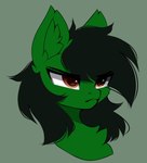 ambiguous_gender black_hair brown_eyes feral fur green_background green_body green_fur green_inner_ear_fluff hair inner_ear_fluff quadruped simple_background solo tuft airiniblock hasbro my_little_pony fan_character kendall_wilson_(oc) equid equine horse mammal pony 2021 absurd_res bust_portrait green_theme hi_res portrait