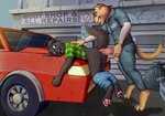 anthro balls bottomwear bottomwear_down clothed clothing duo genitals hat headgear headwear imminent_anal male male/male pants pants_down partially_clothed penile_spines penis text vehicle furry-artist hanna-barbera swat_kats chance_furlong canid canine domestic_cat felid feline felis mammal english_text hi_res