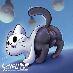 anus bedsheet_ghost butt female feral genitals presenting presenting_hindquarters solo tail thick_thighs vulva wide_hips soyeleyevrows ectokitty_(fatalafterdark) domestic_cat felid feline felis ghost mammal spirit will-o'-the-wisp 1:1 hi_res