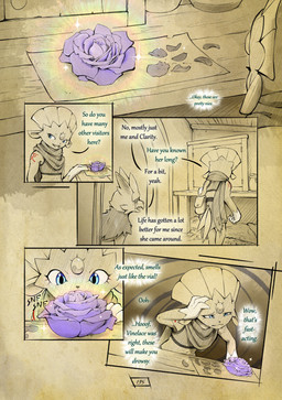 anthro arm_tattoo biped blue_eyes claws curtains dialogue duo eyelashes female feral flower furniture inside male open_mouth page_number plant quadruped red_tattoo table tail tattoo text truescorn nintendo pokemon pokemon_mystery_dungeon spike_chunsoft orchid_(truescorn) snuff_(truescorn) generation_4_pokemon generation_5_pokemon herdier pokemon_(species) weavile 2026 absurd_res colored comic english_text hi_res huge_filesize