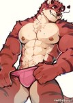 abs anthro barazoku biceps big_muscles biped clothing facial_piercing fur gold_nipple_ring gold_nose_ring heart_symbol male muscular muscular_anthro muscular_male nipple_piercing nipples nose_piercing nose_ring orange_body orange_fur pecs piercing pink_clothing pink_underwear ring_piercing solo underwear white_body white_fur taffyfever felid mammal pantherine tiger 2024 hi_res