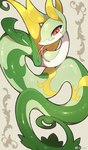 abstract_background ambiguous_gender feral forked_tongue green_body kemono red_eyes serpentine solo tongue zhang_gun nintendo pokemon generation_5_pokemon pokemon_(species) serperior 2023 hi_res tagme