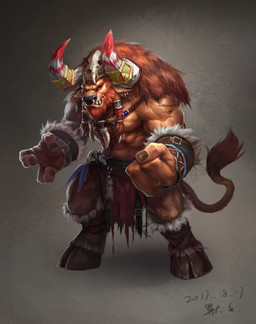 3_fingers anthro bottomwear clothing facial_piercing fingers fist grey_background hooves loincloth loose_feather male muscular muscular_male nose_piercing nose_ring piercing ring_piercing simple_background skull_hat smile solo standing tail dingyaha blizzard_entertainment warcraft bovid bovine mammal tauren 2017 absurd_res digital_media_(artwork) hi_res