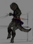 anthro biped bottomwear butt clothed clothing dress feet female fighting_ring flat_chested looking_at_viewer panties plantigrade presenting raised_leg rear_view scales shirt short_dress simple_background skimpy skirt solo standing tail tail_motion tail_under_skirt tailwag tongue topwear tunic underwear upskirt greenpolygon alien crocodilian dinosaur lizard prehistoric_species reptile reptoid scalie hi_res