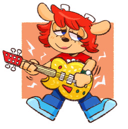 clothed clothing electric_guitar female fur guitar hair musical_instrument orange_body orange_fur plucked_string_instrument red_hair string_instrument sockopunch parappa_the_rapper sony_corporation sony_interactive_entertainment um_jammer_lammy lammy_lamb bovid caprine mammal sheep hi_res