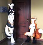 anthro anthro_peeing bodily_fluids breasts clear_urine collar duo female female_peeing fur genital_fluids genitals omorashi peeing purple_collar pussy urine watersports saberjackal canid canine canis fox mammal wolf 2019 3d_(artwork) digital_media_(artwork) hi_res