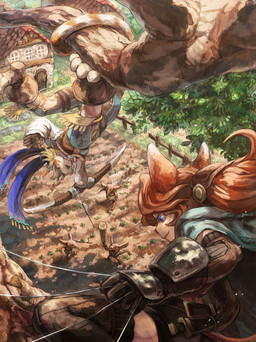 ambush anthro armor arrow_(weapon) attack belt bow_(weapon) building dagger detailed_background fight group house leaf male melee_weapon nature outside plant ranged_weapon tail tree weapon wood rkroca felid mammal hi_res