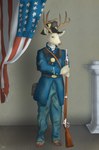 5_fingers 7th_wisconsin_infantry_regiment american_civil_war american_flag anthro antlers belt bottomwear brown_hooves brown_nose clothed clothed_anthro clothed_male clothing deer fingers flag flag_(object) fully_clothed fully_clothed_anthro fully_clothed_male fur fusilier gun hat headgear headwear hi_res holding_gun holding_object holding_ranged_weapon holding_weapon hooves horn jacket male male_anthro mammal military military_hat military_uniform pants ranged_weapon rifle soldier solo springfield_model_1861_rifle_musket standing tan_antlers topwear uniform union_uniform_(american_civil_war) united_states_of_america warrior weapon white_body white_fur wisconsin