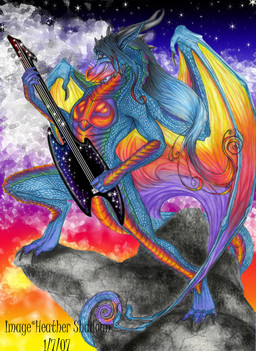 anthro electric_guitar guitar hair long_hair male membrane_(anatomy) membranous_wings musical_instrument plucked_string_instrument smile smirk solo sparklefur string_instrument tail text wings rainbow_pawz european_mythology mythology dragon mythological_creature mythological_scalie scalie western_dragon 2007 english_text