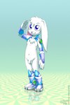 anthro balls blue_eyes blush clothed clothing flaccid foreskin fur genitals gesture long_ears male navel nipples partially_clothed penis salute shota solo white_body white_fur young young_anthro young_male drjavi kevin_snowpaw lagomorph leporid mammal rabbit 2011 2:3 signature