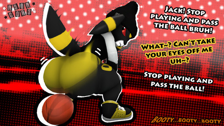 anthro ball basketball_(ball) big_butt black_clothing black_footwear black_jacket black_shoes black_topwear bottom_heavy bottomwear butt butt_focus clothing curvy_figure footwear huge_thighs jacket male motion_blur motion_lines red_sclera shoes shorts solo tail text thick_thighs topwear twerking yellow_bottomwear yellow_clothing yellow_shorts n30nc0r3 nintendo pokemon jack_(imdajasperbaby) eeveelution generation_2_pokemon pokemon_(species) umbreon 16:9 3d_(artwork) digital_media_(artwork) source_filmmaker_(artwork) widescreen