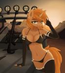 2016 absurd_res anthro anthrofied ar-15 armwear assault_rifle biped bra breasts car clothing cocked_hip desert detailed_background elbow_gloves equid equine eye_through_hair eyebrow_through_hair eyebrows fan_character female fingerless_gloves front_view gloves green_eyes gun hair half-closed_eyes handwear hasbro hi_res high_impact_(character) horn leaning legwear lingerie looking_at_viewer looking_forward m16 mammal my_little_pony mythological_creature mythological_equine mythology narrowed_eyes navel open_mouth orange_hair panties portrait ranged_weapon rifle seductive smile solo stockings teeth thigh_highs three-quarter_portrait translucent translucent_hair underwear unicorn vehicle vulpessentia watermark weapon