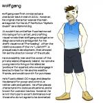 1:1 anthro beard bottomwear canid canine canis clothed clothing domestic_dog english_text facial_hair footwear fully_clothed fuze hi_res male mammal mustache shirt shoes shorts simple_background solo tank_top text topwear white_background wolfgang_(fuze)