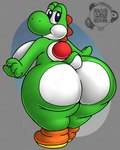 2024 4:5 artist_logo balloon big_breasts big_butt blue_eyes breasts brown_clothing brown_footwear brown_shoes butt clothing colored digital_media_(artwork) dinosaur female footwear footwear_only green_body green_tail green_yoshi grey_background hi_res huge_breasts huge_butt inflatable logo looking_back mario_bros mostly_nude nintendo qr_code rear_view red_shell reptile scalie scut_tail shaded shell shoes shoes_only short_tail simple_background solo tail text url yoshi yoshierniegp_(artist)