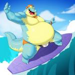 anthro belly clothing male moobs one_eye_closed overweight overweight_male sea solo speedo standing surfing swimming_cap swimwear water wave wink pokelai lifewonders tokyo_afterschool_summoners makara_(tas) crocodile crocodilian reptile scalie 1:1 full-length_portrait portrait