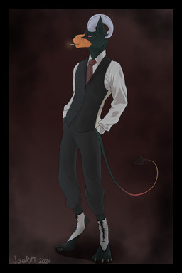 black_border border clothing male solo topwear vest joerat nintendo pokemon canid canine demon generation_2_pokemon houndoom mammal pokemon_(species) 2:3 absurd_res hi_res