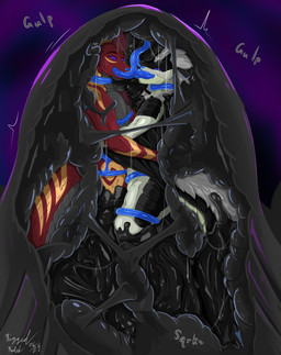 bdsm blush blush_lines bondage bound cocooned corruption duo goo_transformation hug hypnosis hypnotic_eyes intimate latex latex_transformation mind_control nasal_penetration nose_tube oral oral_penetration penetration restrained spreading transformation riggedreded capcom monster_hunter fanged_wyvern tobi-kadachi 2025 hi_res