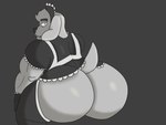 anthro big_butt butt clothed clothing crossdressing fur gloves handwear huge_butt legwear looking_back maid_uniform male simple_background solo surprised_expression thick_thighs topwear uniform sbeve_wagon undertale undertale_(series) dogamy canid canine canis domestic_dog mammal 4:3 hi_res